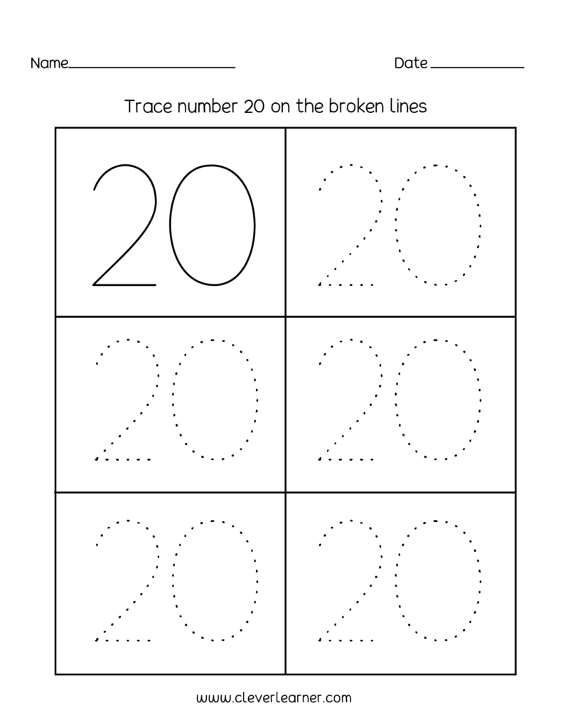 Number 20 Writing, Counting And Identification Printable Number 20 Writing, Counting And Identification Printable