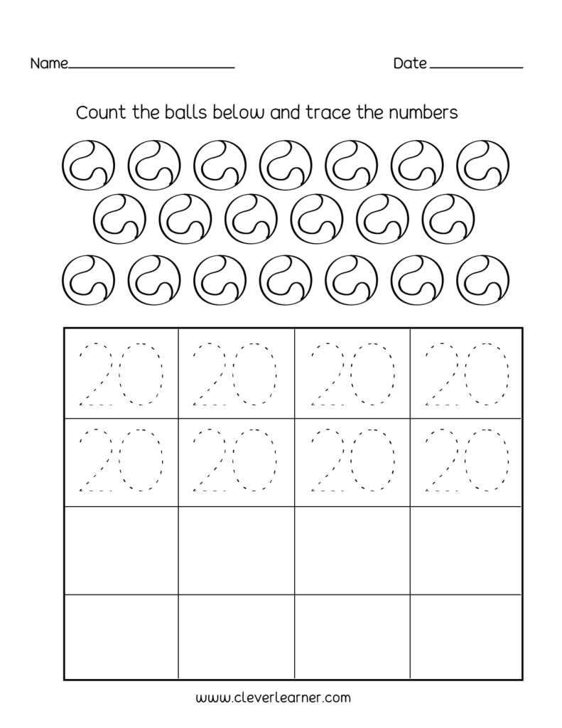 Number 20 Writing, Counting And Identification Printable Number 20 Writing, Counting And Identification Printable