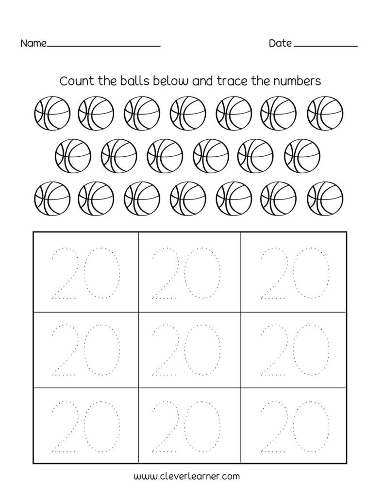Number 20 Writing, Counting And Identification Printable Number 20 Writing, Counting And Identification Printable