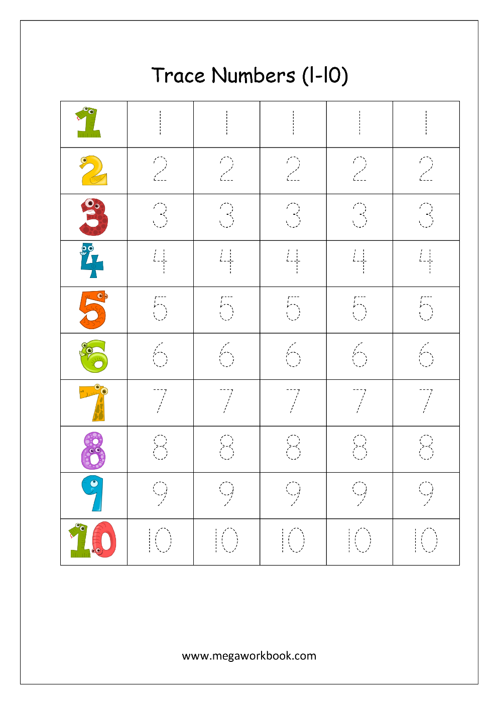 Number Tracing - Tracing Numbers - Number Tracing Worksheets