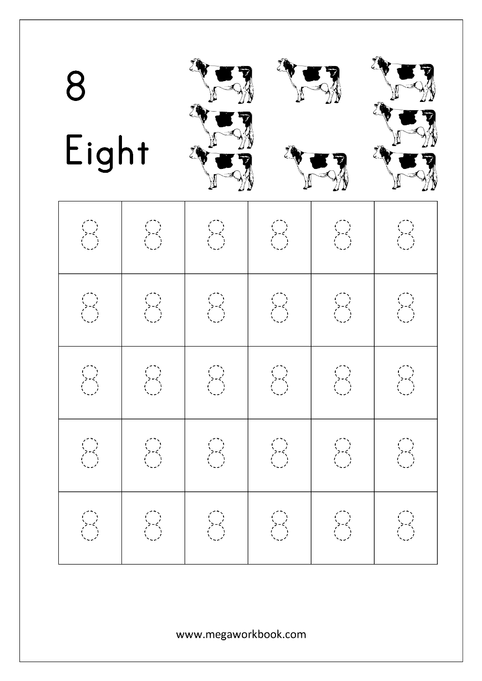 Number Tracing - Tracing Numbers - Number Tracing Worksheets in Letter 8 Tracing