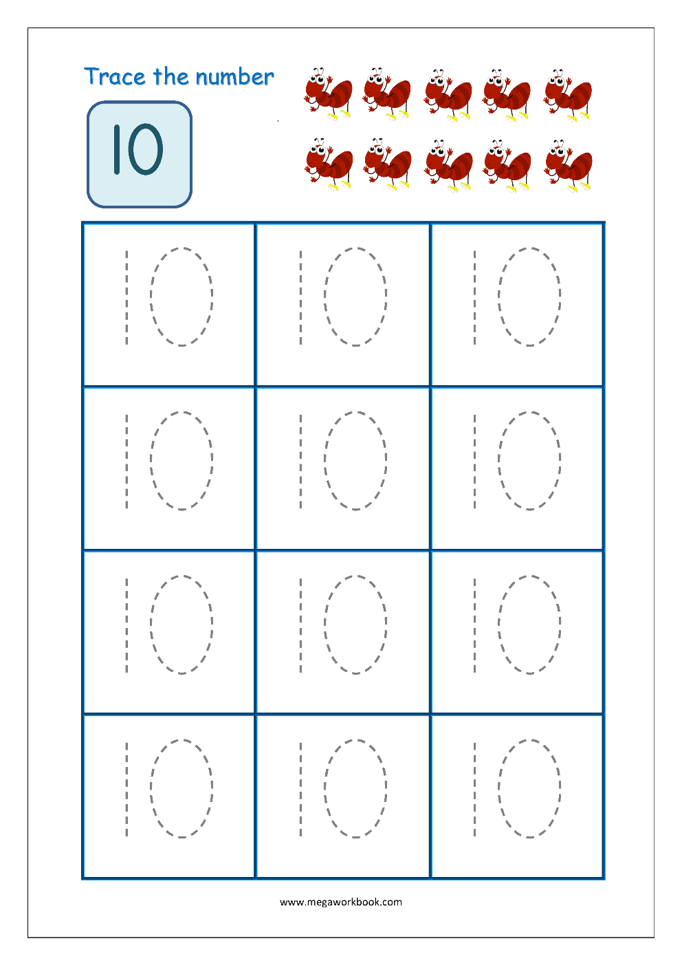 Number Tracing - Tracing Numbers - Number Tracing Worksheets with Letter 10 Worksheets