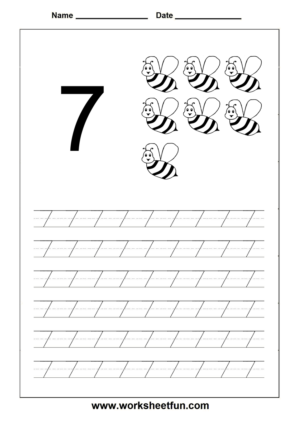 Number Tracing Worksheet - 7 | Numbers Preschool, Tracing