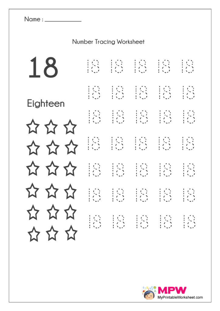 Number Tracing Worksheets 1 20, Dotted Line Number Tracing 1