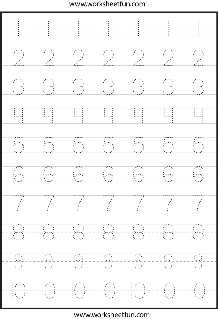 Number Tracing Worksheets For Kindergarten  1 10 – Ten