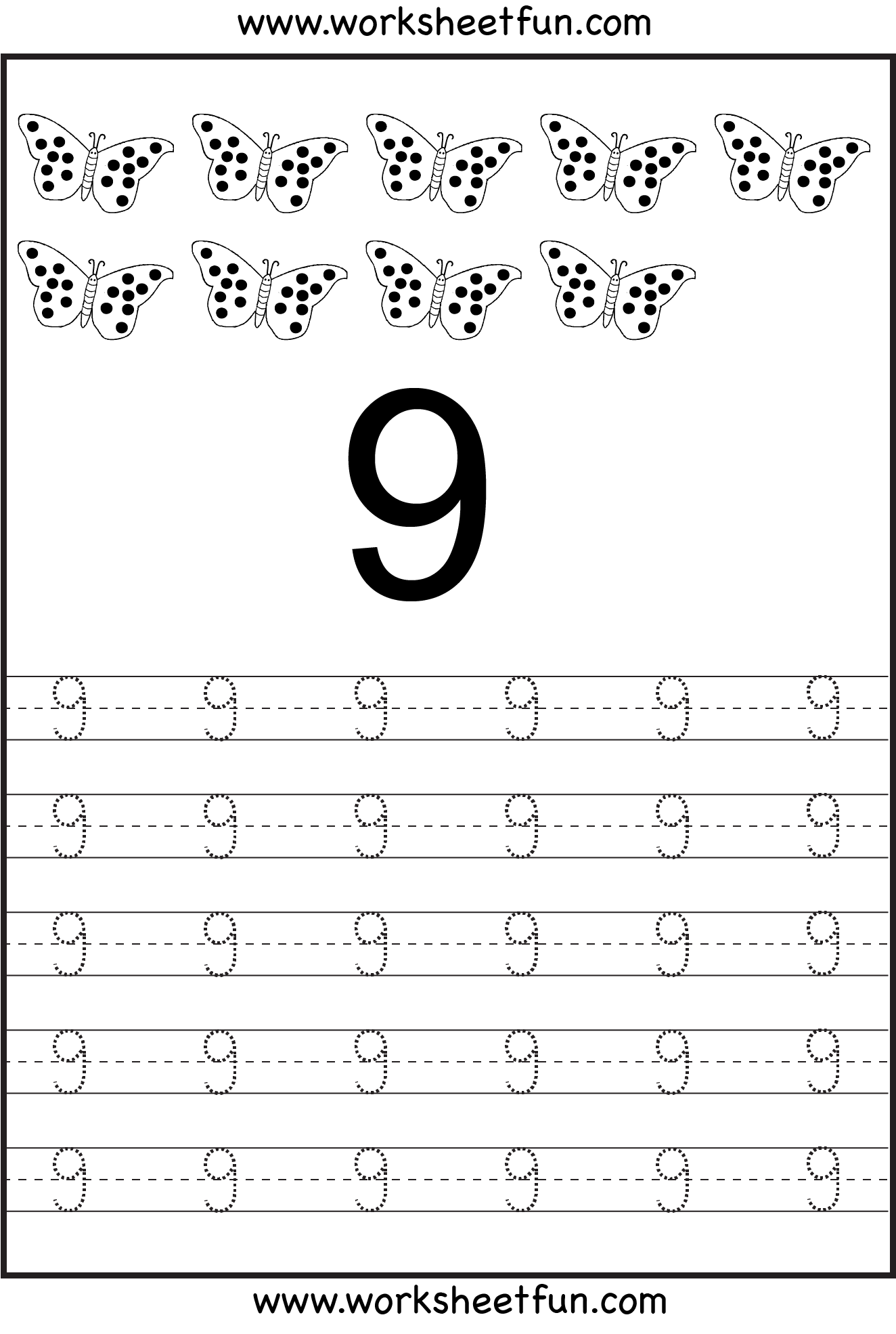 Number Tracing Worksheets For Kindergarten- 1-10 – Ten