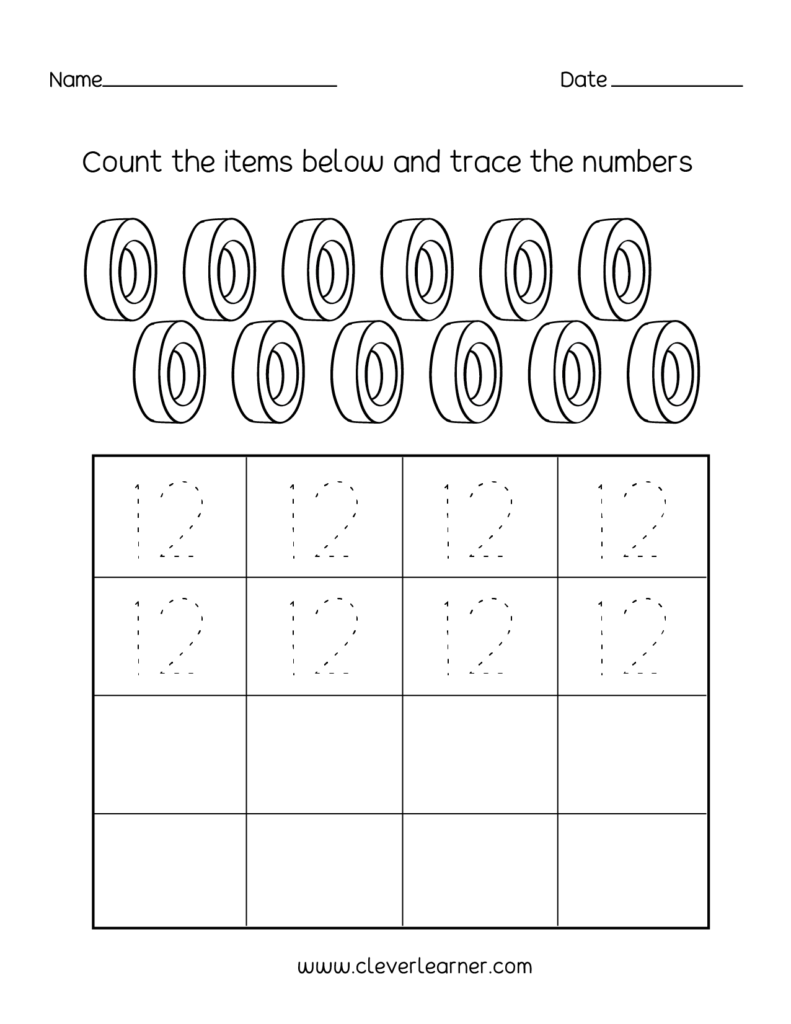 Number Twelve Writing, Counting And Identification Printable Number Twelve Writing, Counting And Identification Printable