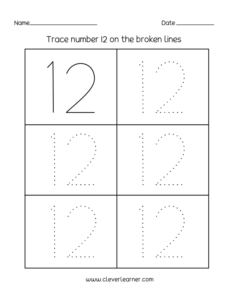 Number Twelve Writing, Counting And Identification Printable Number Twelve Writing, Counting And Identification Printable
