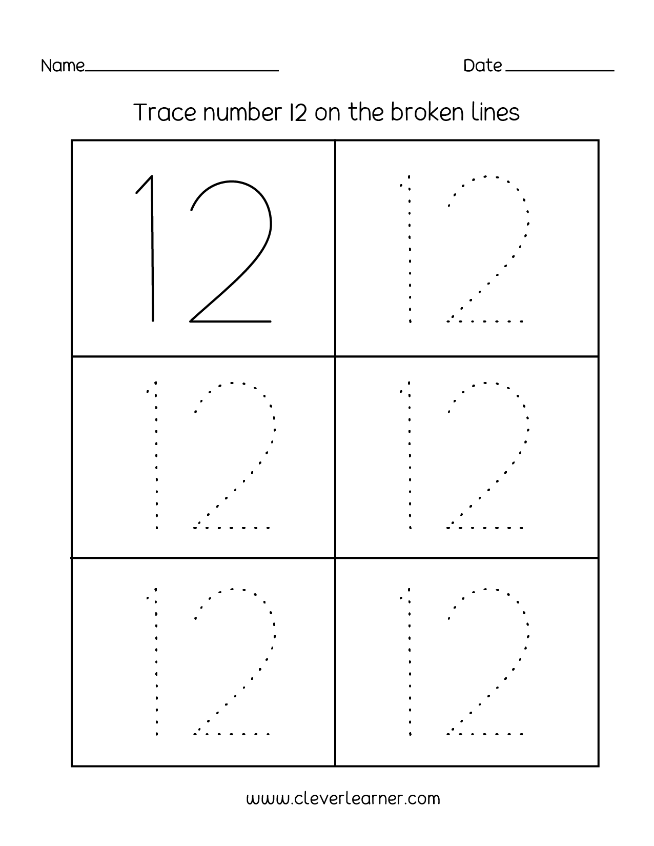 Number Twelve Writing, Counting And Identification Printable