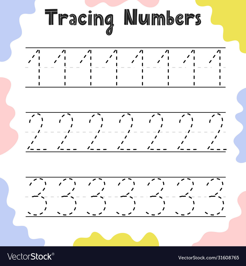 Numbers 1 2 3 Tracing Practice Worksheet