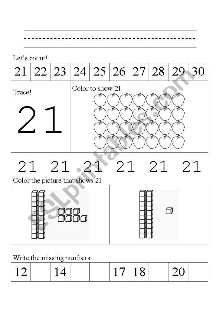 Numbers 21 To 30 Worksheets   Esl Worksheetjoannzapanta