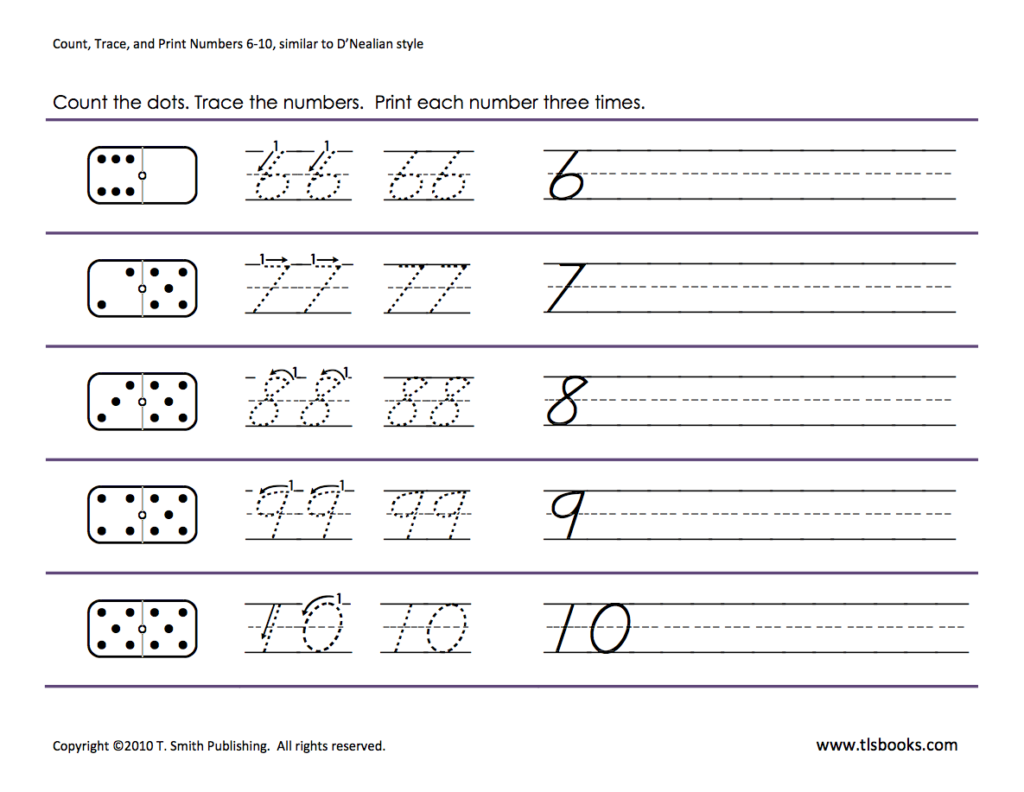 Numbers Tracing: 6 10 | Kindergarten Math Worksheets