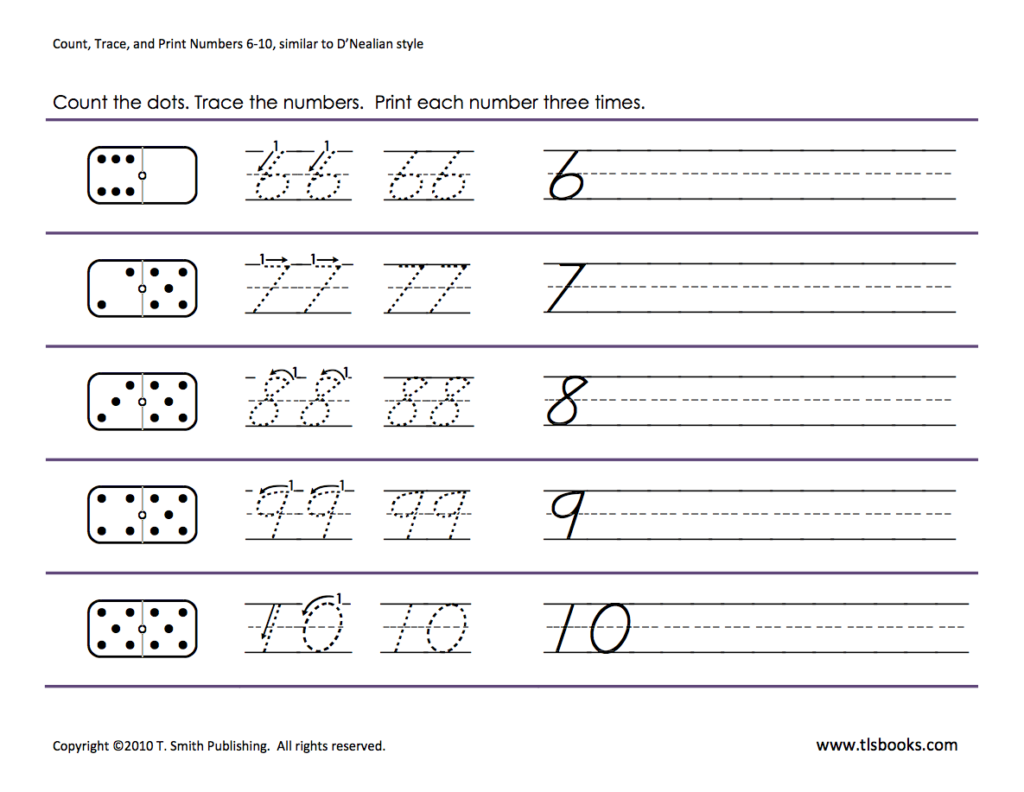 Numbers Tracing: 6 10 | Kindergarten Math Worksheets Numbers Tracing: 6 10 | Kindergarten Math Worksheets