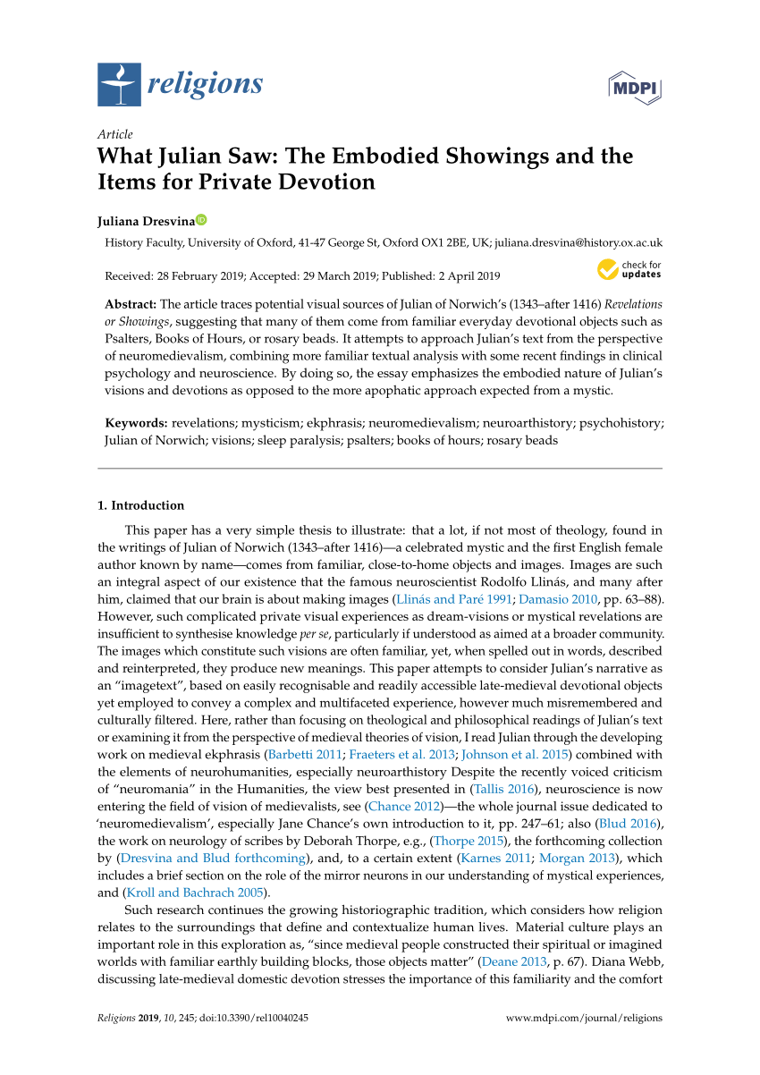 Pdf) What Julian Saw: The Embodied Showings And The Items regarding Julian Name Tracing