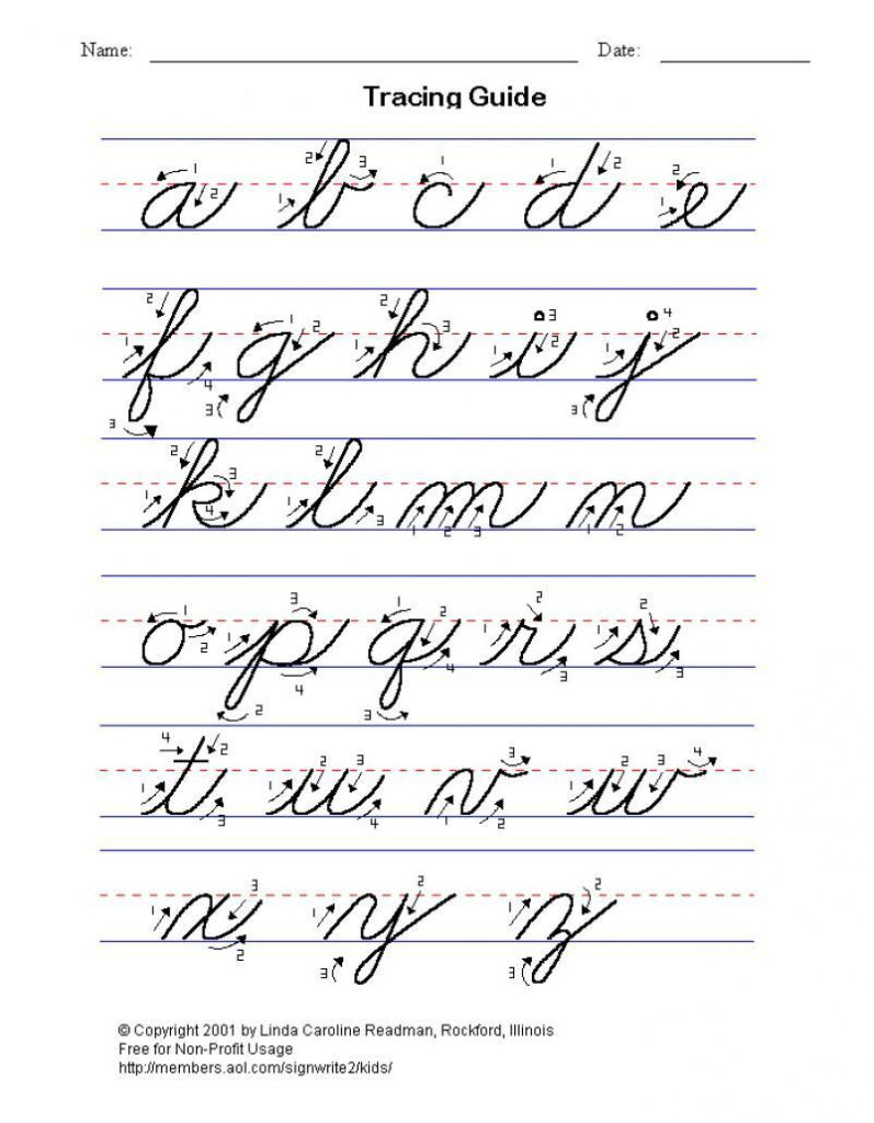 Practice Cursive Writing, Full Alphabet Lower And Upper Case