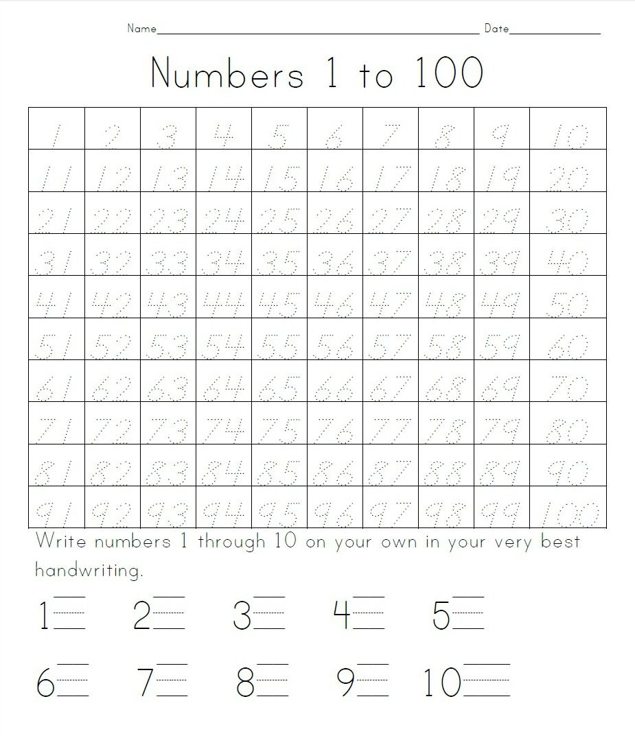 Writing Numbers From 1 To 100 Worksheet