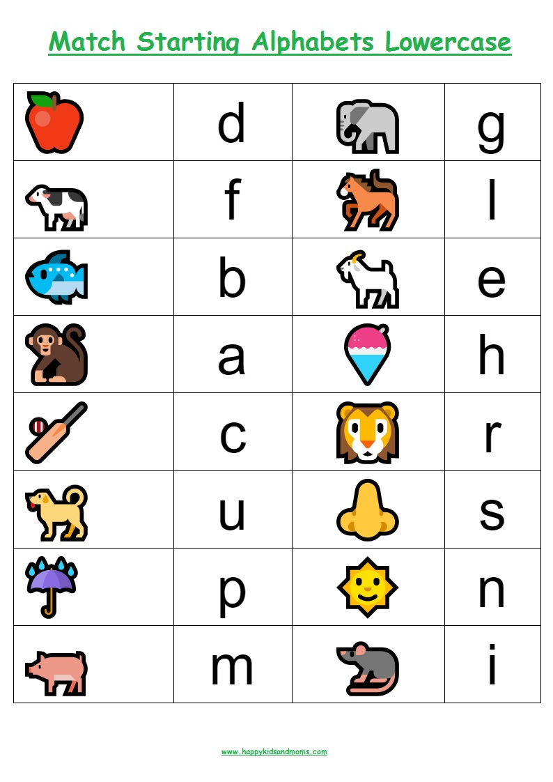 Prek English Worksheet – Match Starting Alphabets Lowercase within Alphabet Matching Worksheets Printable
