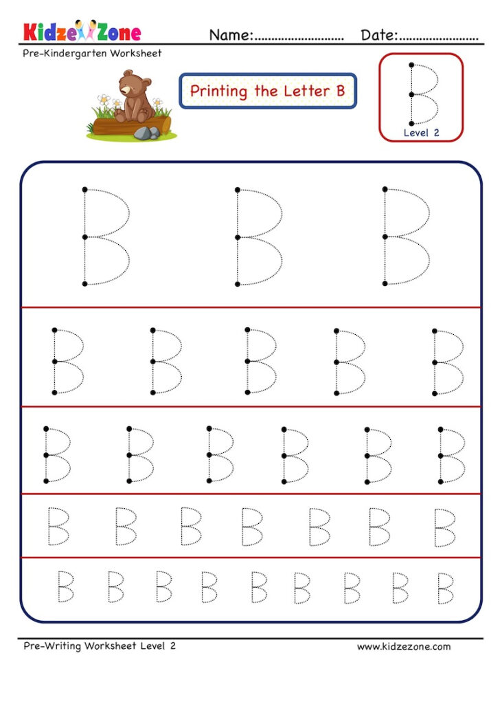 Preschool Letter B Tracing Worksheet   Different Sizes