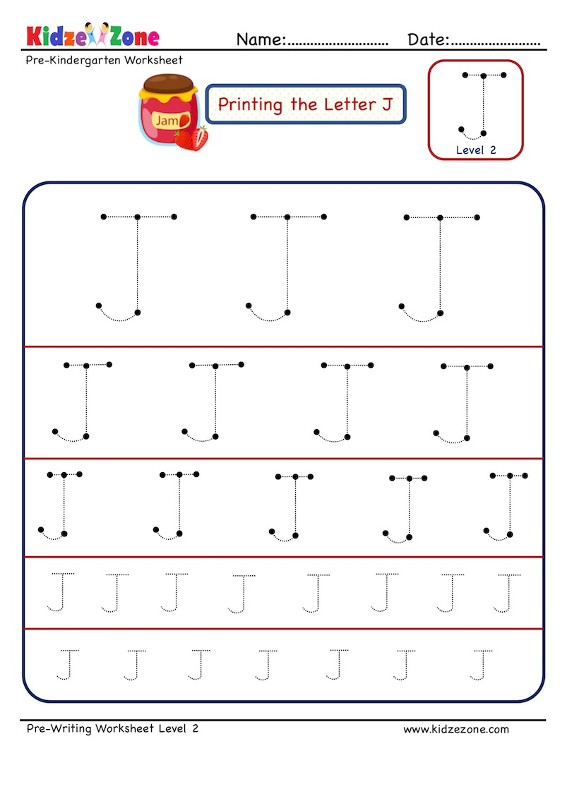 Preschool Letter J Tracing Worksheet - Different Sizes regarding Letter Tracing J