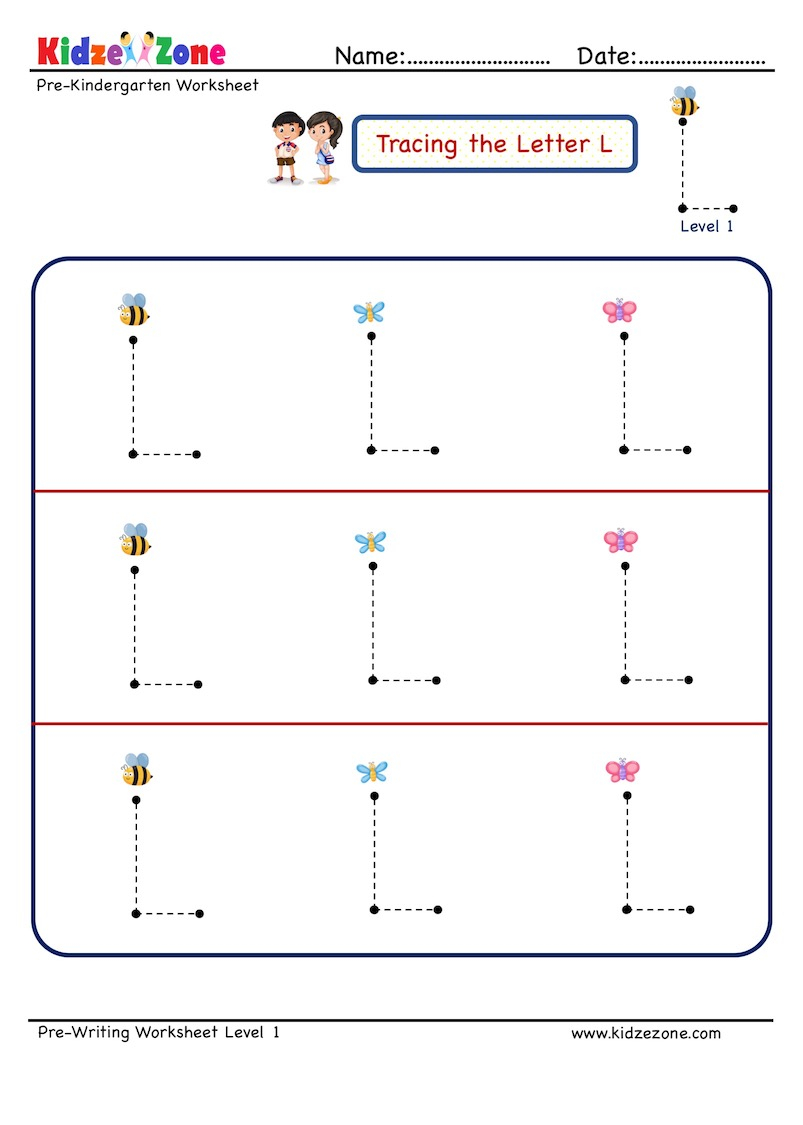 Preschool Letter Tracing Worksheet - Letter L, Big Font for Letter L Tracing Worksheets Preschool