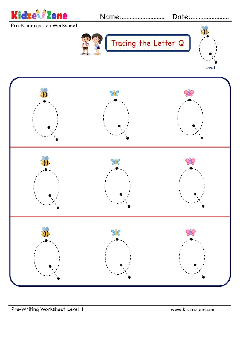 Preschool Letter Tracing Worksheet - Letter Q, Big Font regarding Letter Tracing Q