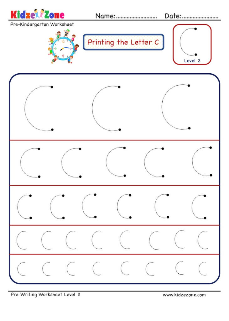 Preschool Tracing Letter C Worksheet   Different Sizes