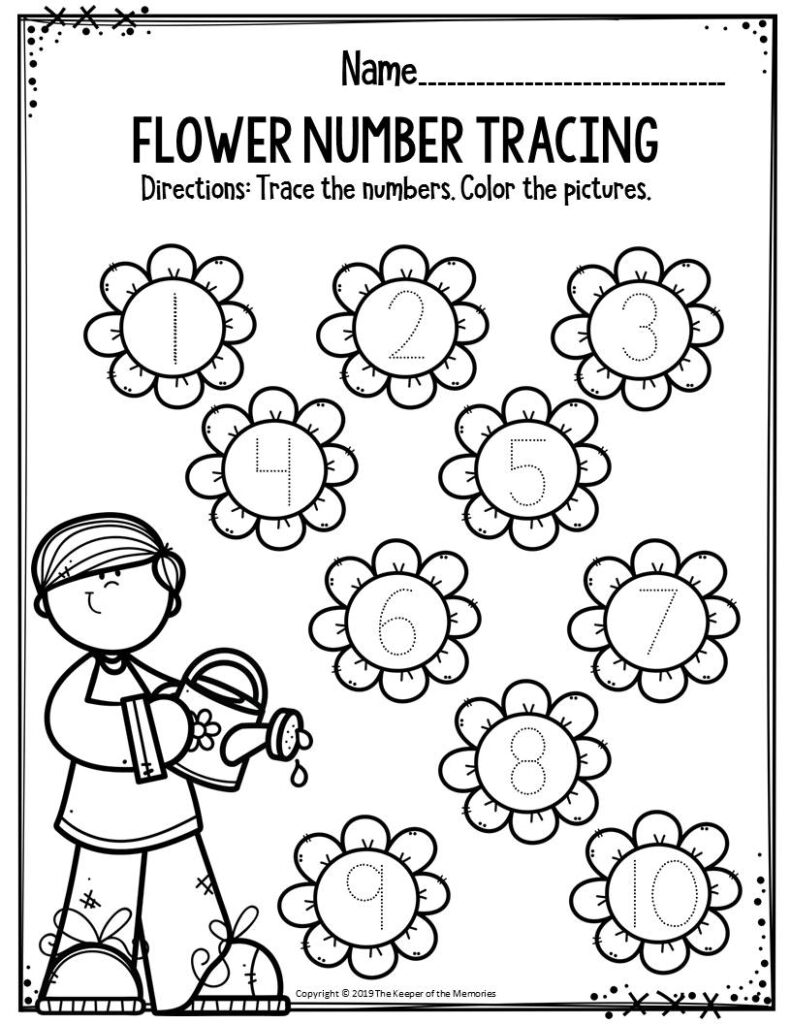 Preschool Worksheets Flower Number Tracing   The Keeper Of