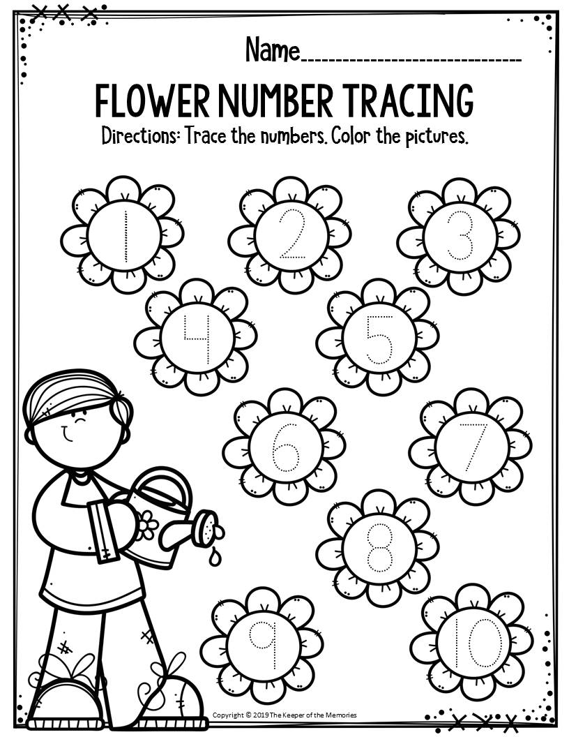 Preschool Worksheets Flower Number Tracing - The Keeper Of