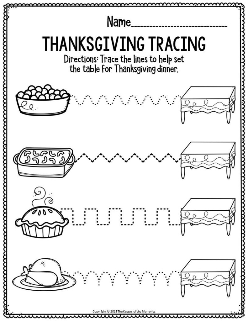 Printable Fine Motor Thanksgiving Preschool Worksheets