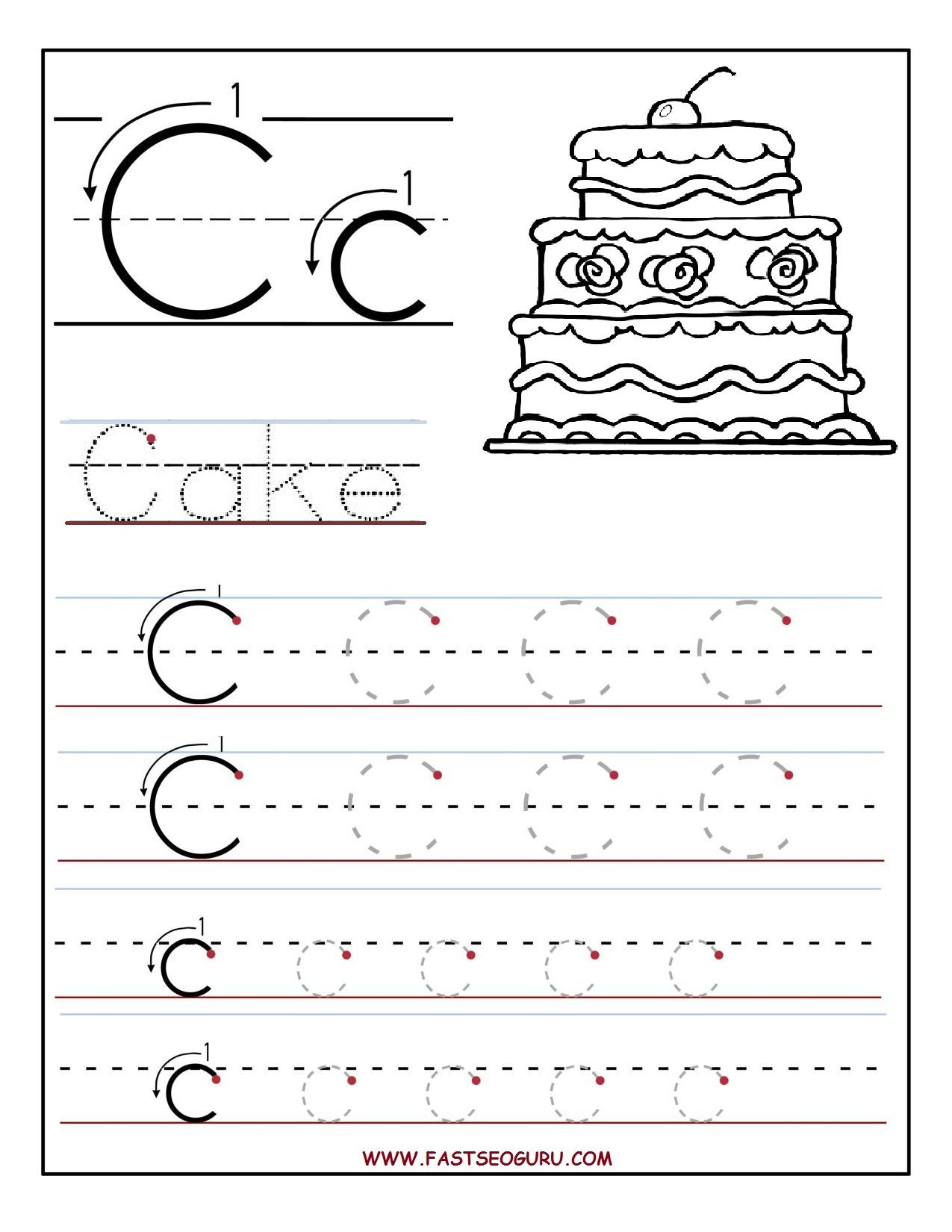 Printable Letter C Tracing Worksheets For Preschool intended for Letter C Tracing Printable