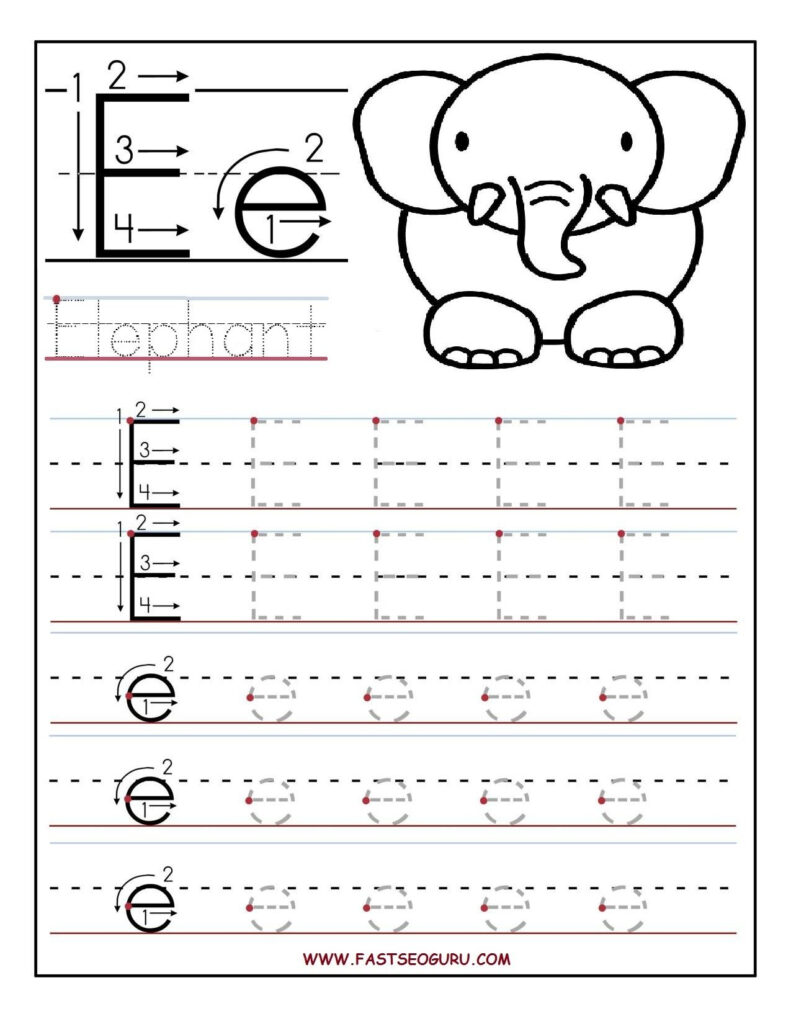 Printable Letter E Tracing Worksheets For Preschool Inside E Letter Tracing
