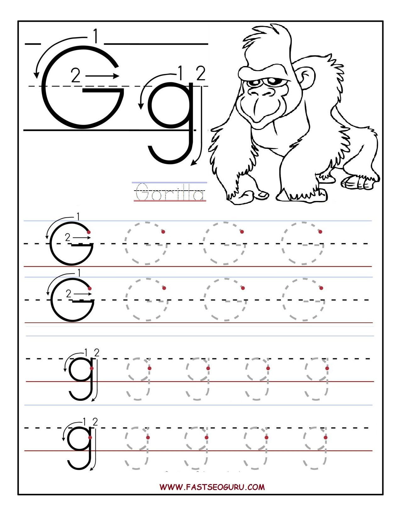 Printable Letter G Tracing Worksheets For Preschool inside Letter G Tracing Worksheets Preschool