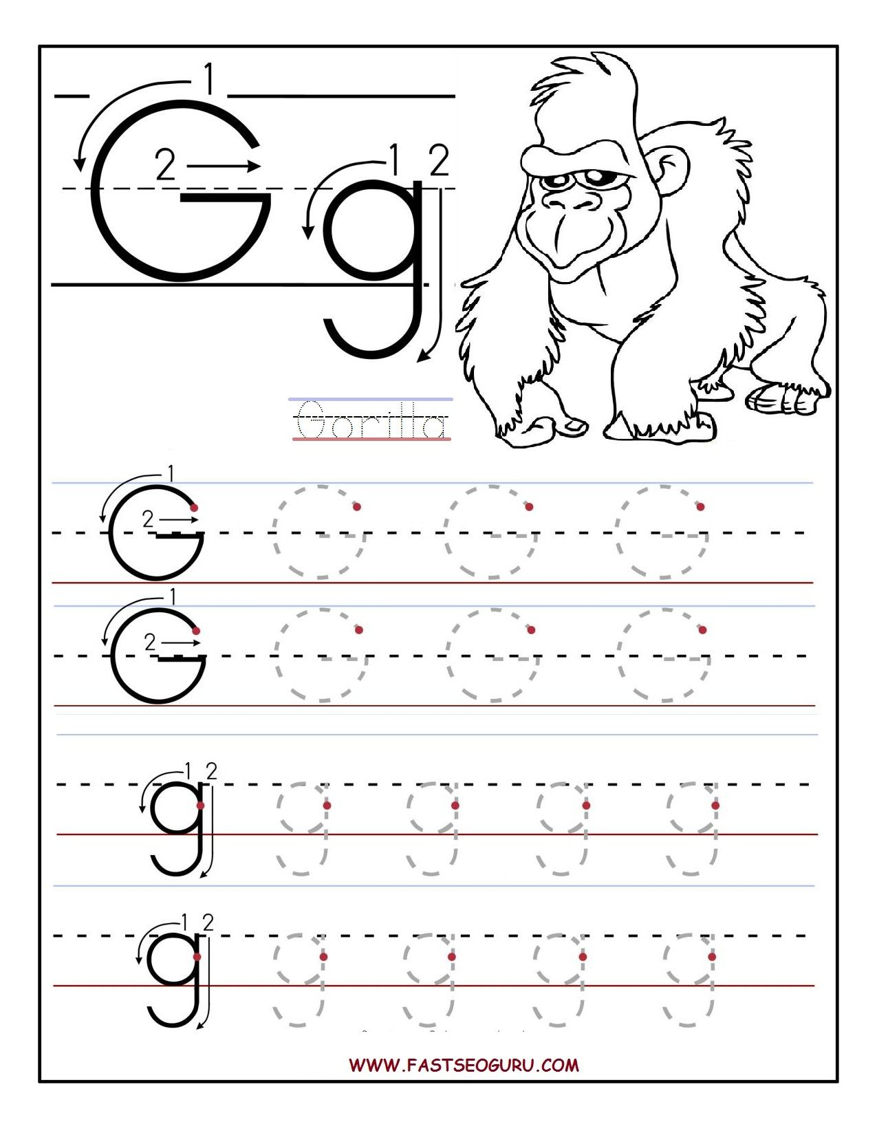 Printable Letter G Tracing Worksheets For Preschool throughout G Letter Tracing Worksheet