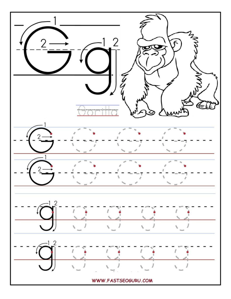 Printable Letter G Tracing Worksheets For Preschool Within G Letter Worksheets
