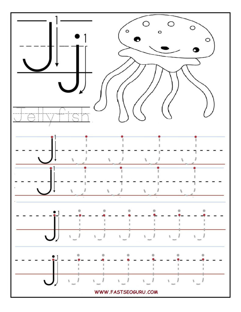 Printable Letter J Tracing Worksheets For Preschool Intended For Letter J Worksheets For Kindergarten