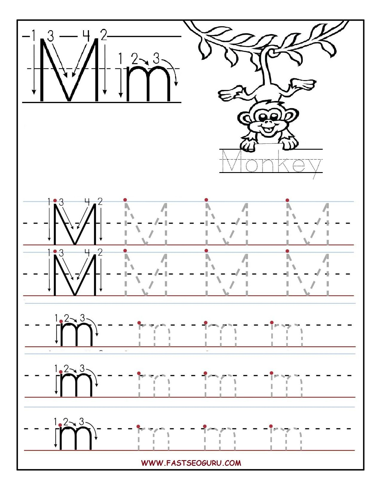 Printable Letter M Tracing Worksheets For Preschool in Alphabet M Tracing