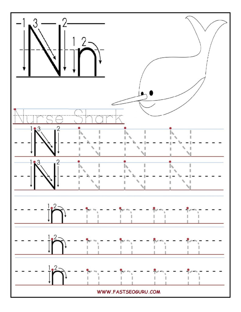 Printable Letter N Tracing Worksheets For Preschool Intended For Letter V Tracing Practice