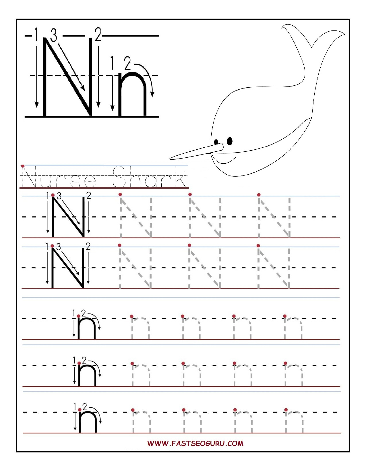 Printable Letter N Tracing Worksheets For Preschool intended for Letter V Tracing Practice