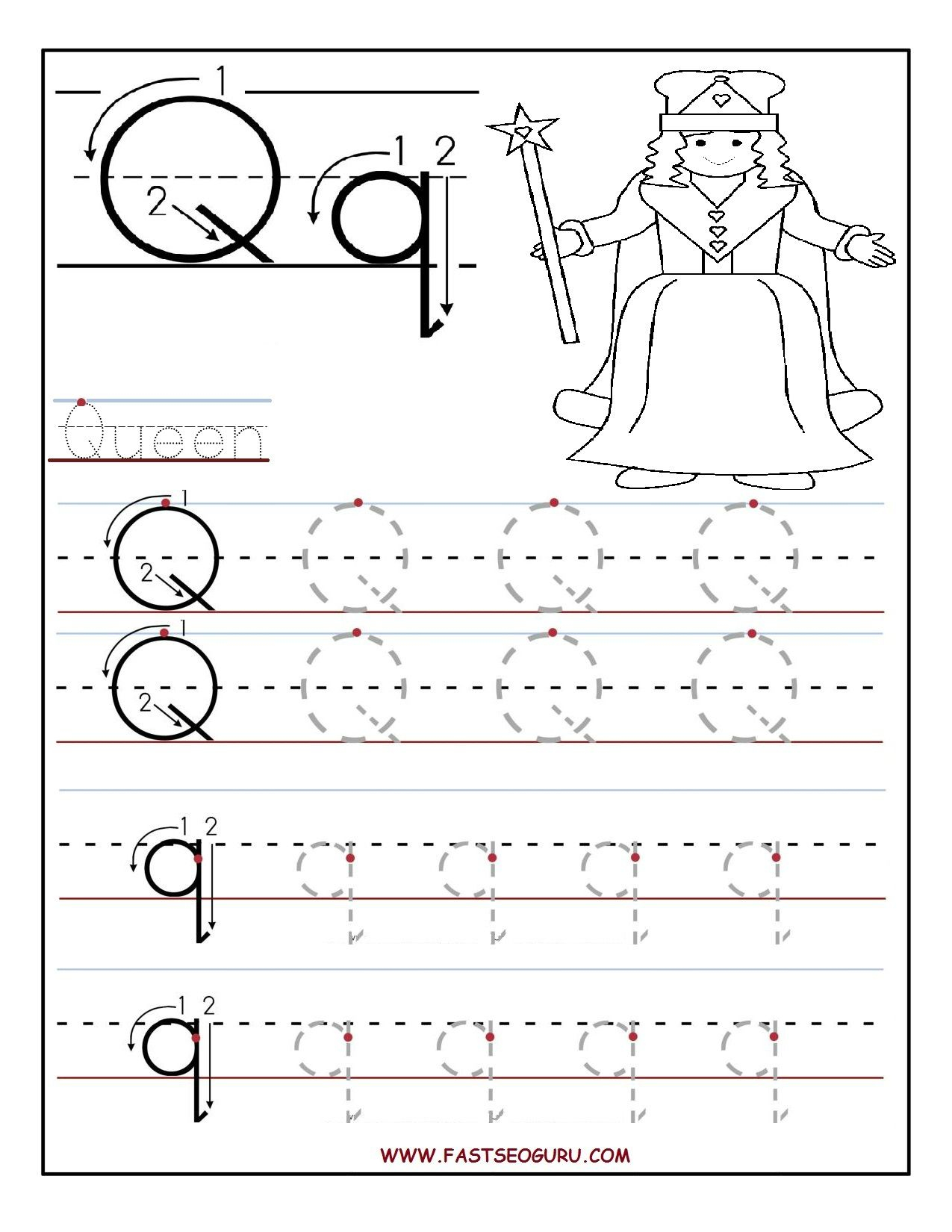 Printable Letter Q Tracing Worksheets For Preschool throughout Letter U Tracing Paper