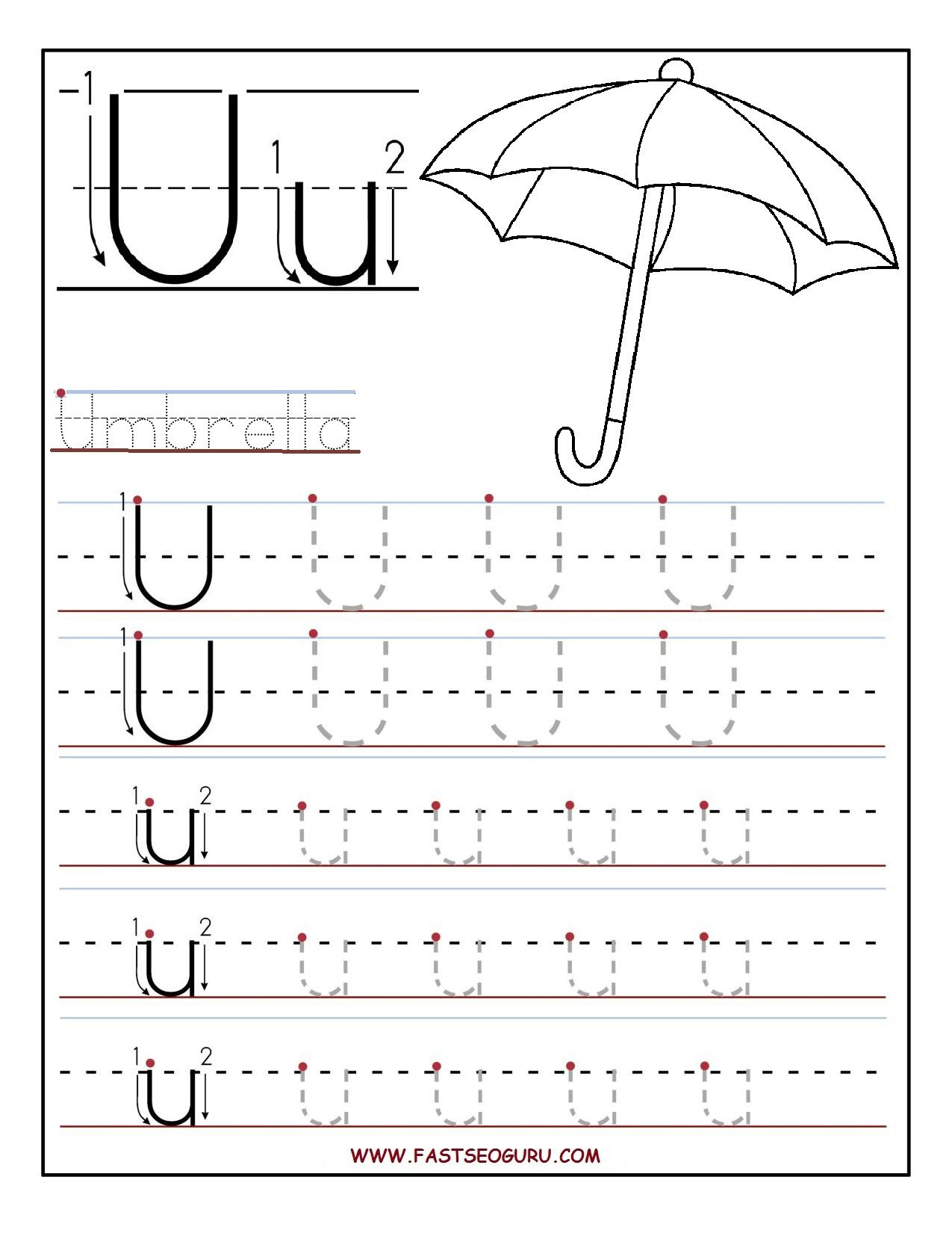 Printable Letter U Tracing Worksheets For Preschool for Letter U Tracing And Writing