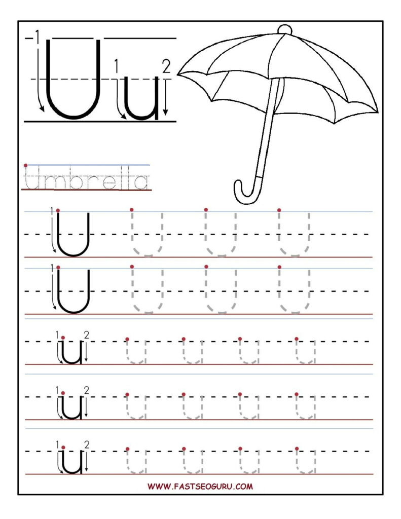 Printable Letter U Tracing Worksheets For Preschool In Letter U Tracing Worksheets Preschool