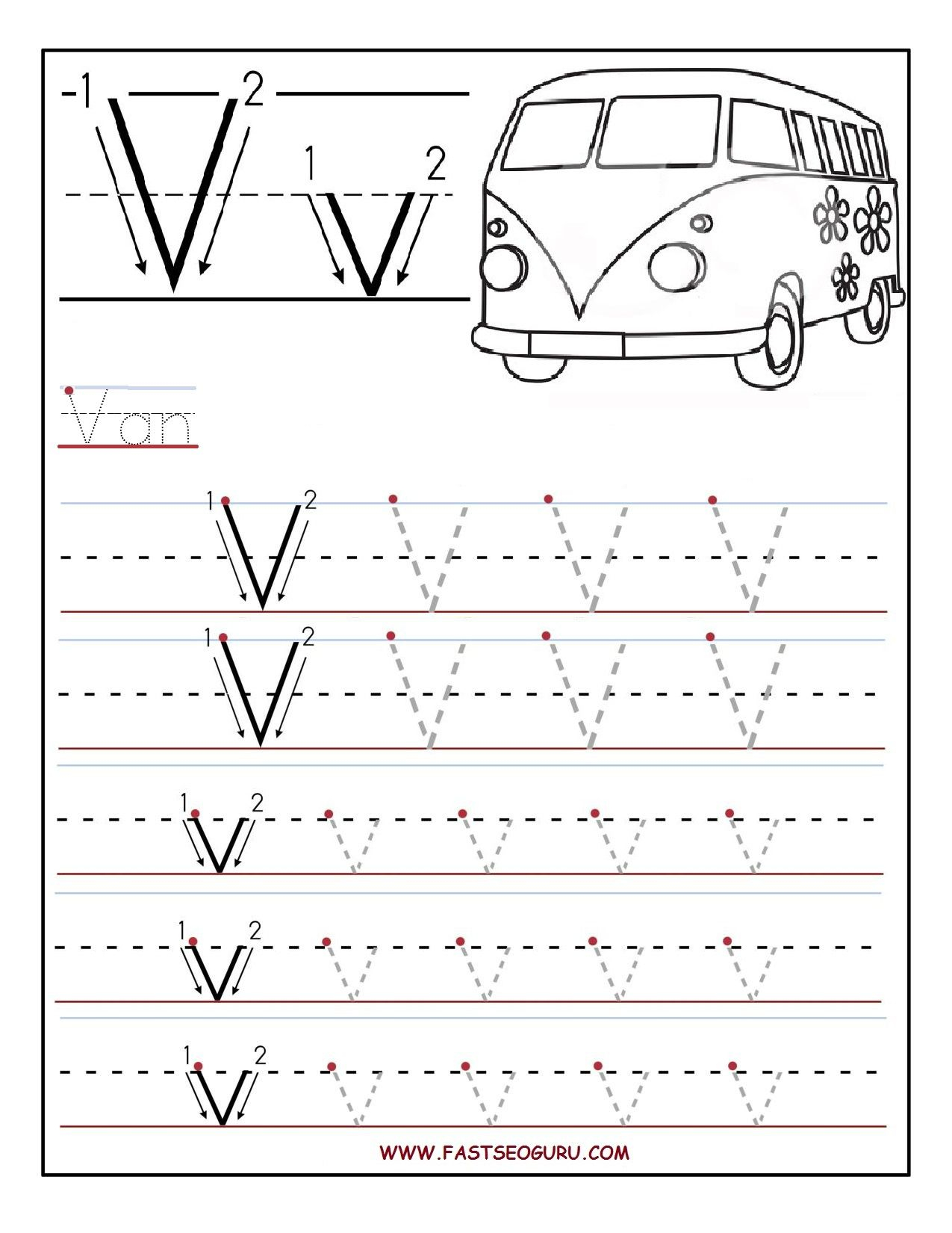 Printable Letter V Tracing Worksheets For Preschool with regard to Letter Tracing V