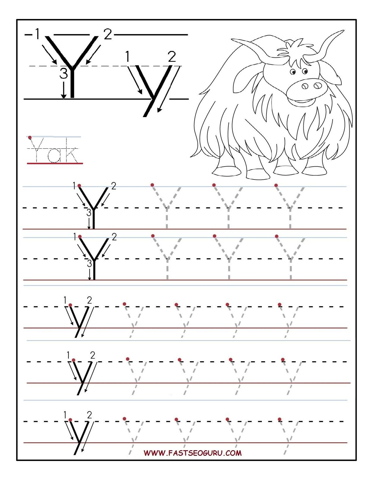 Printable Letter Y Tracing Worksheets For Preschool inside Y Letter Tracing