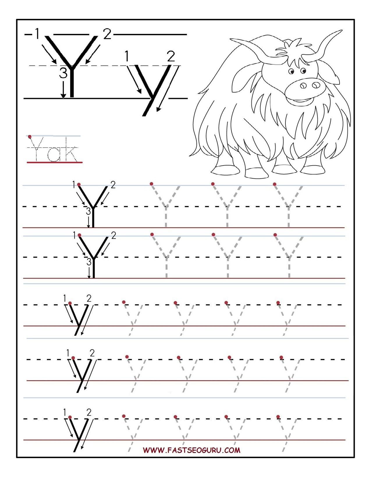 Printable Letter Y Tracing Worksheets For Preschool | Letter with Letter Y Tracing Page