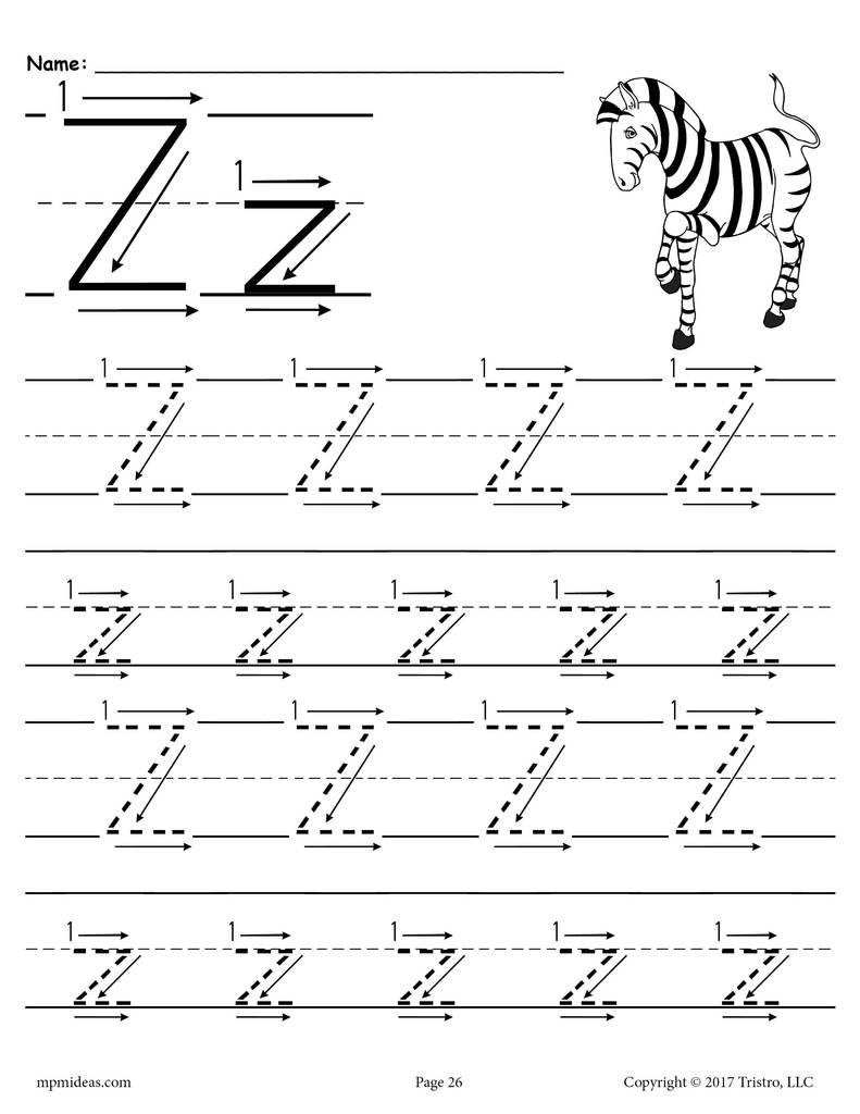 Printable Letter Z Tracing Worksheet With Number And Arrow In Letter Z Tracing Preschool