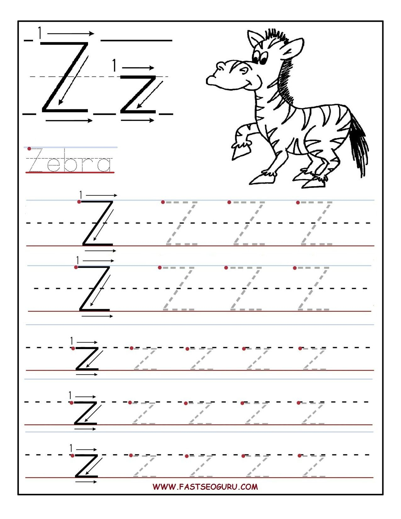 Printable Letter Z Tracing Worksheets For Preschool for Z Letter Worksheets