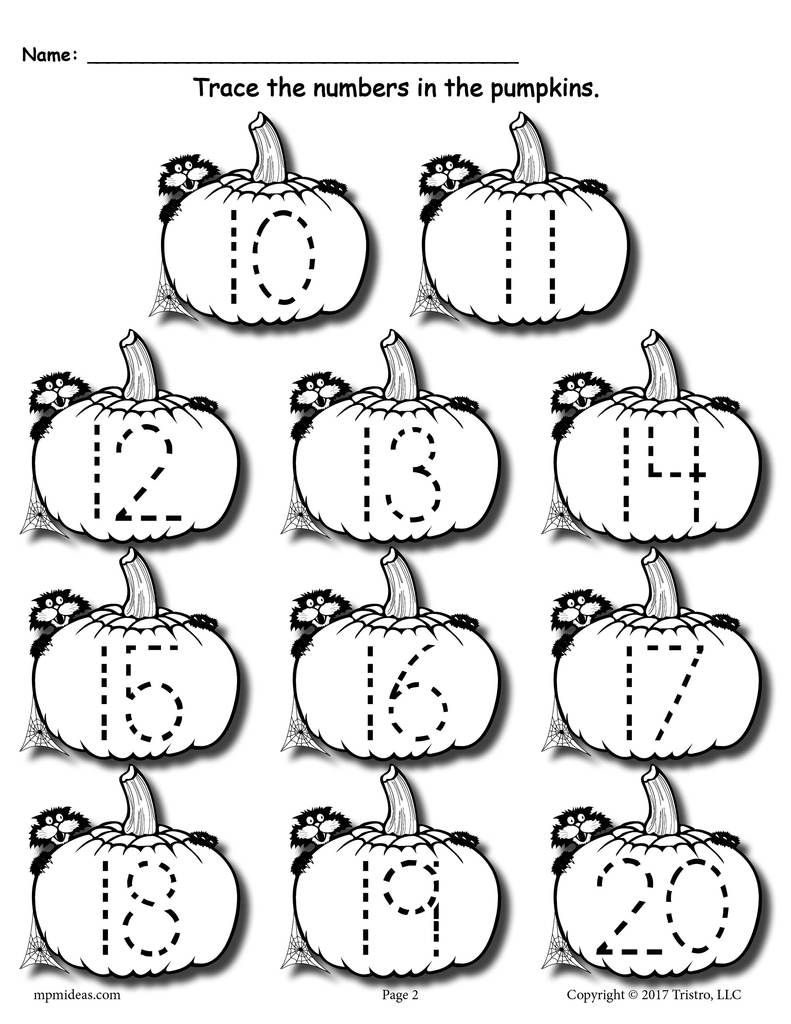 Printable Pumpkin Number Tracing Worksheets 1-20! | Numbers