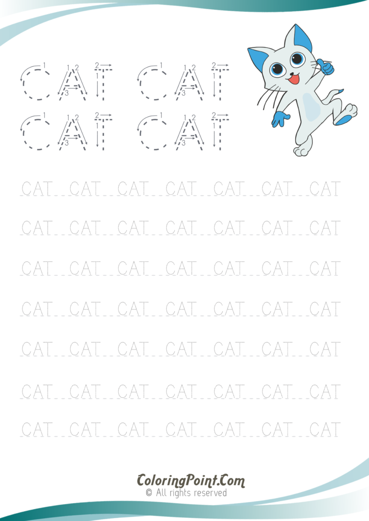 Printable Word Cat Tracing Worksheets   Coloring Point