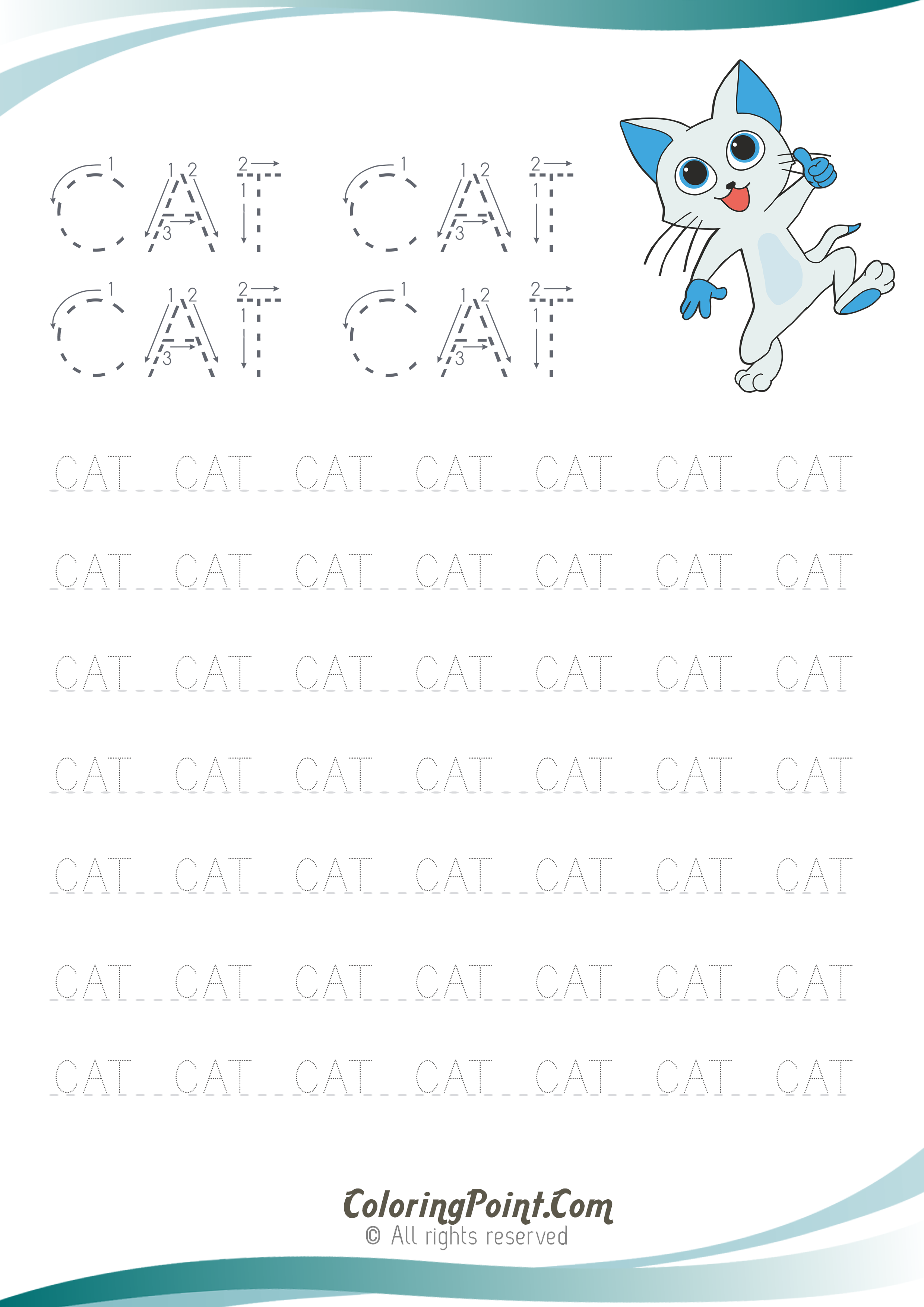 Printable Word Cat Tracing Worksheets - Coloring Point