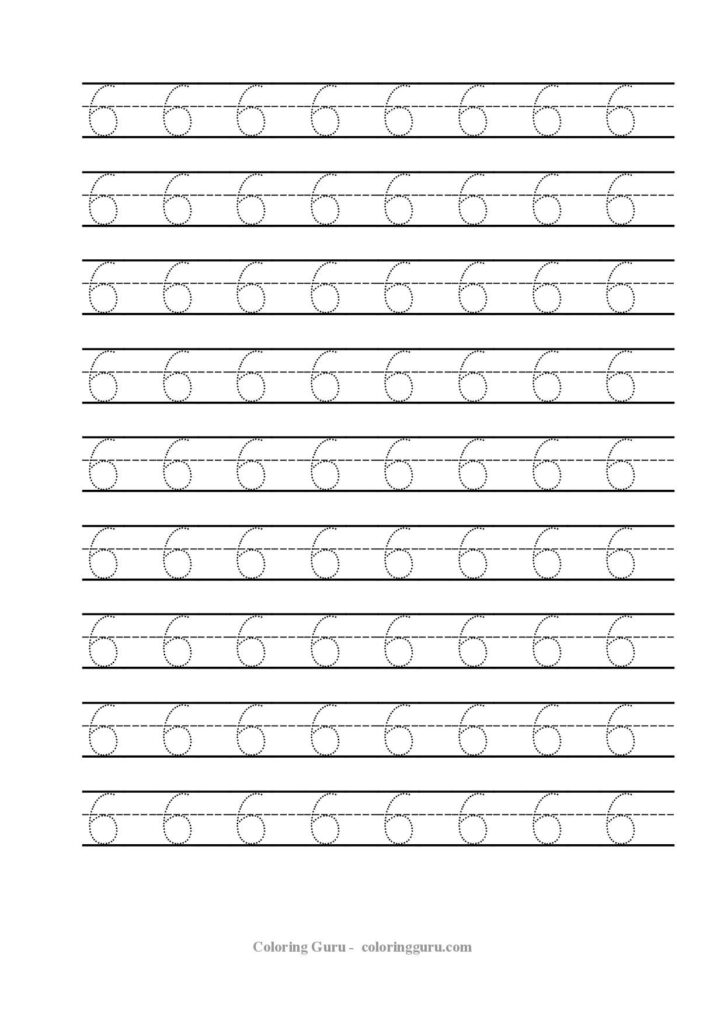 Printable Tracing Number 6 1,240×1,754 Pixels